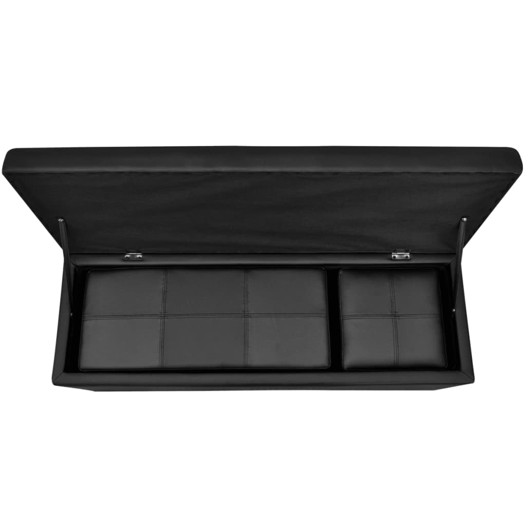 Bancos armazenamento e apoio para os pés, pele artificial, preto 3 pçs