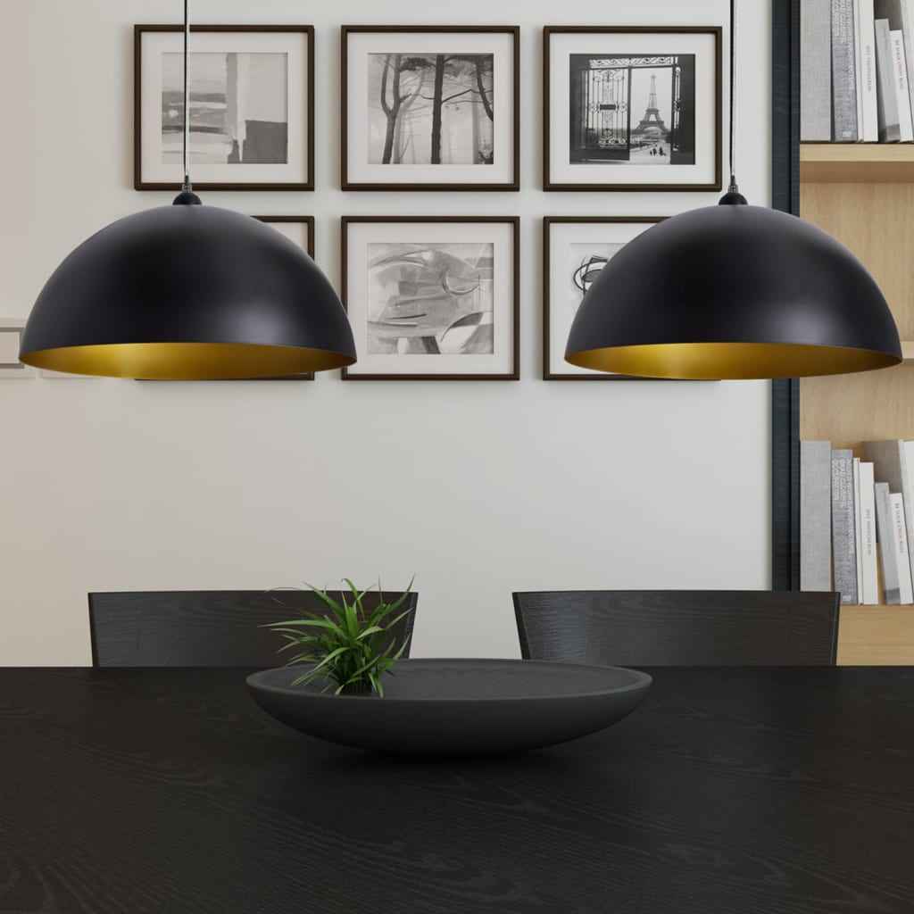 vidaXL Candeeiros de teto 2 pcs altura ajustável semiesféricos preto