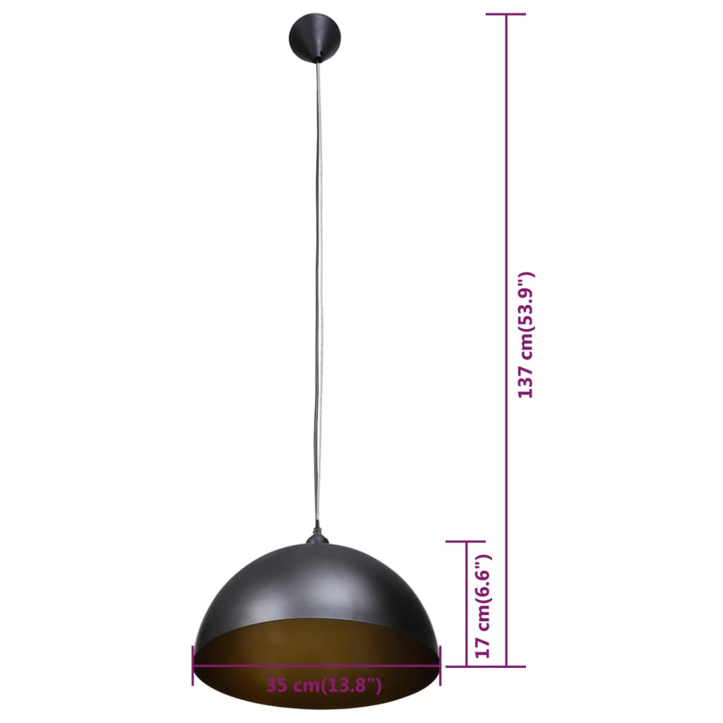 vidaXL Candeeiros de teto 2 pcs altura ajustável semiesféricos preto