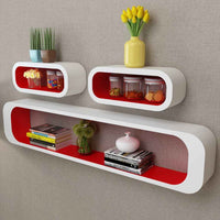 Conjunto 3 prateleiras/cubos de parede MDF branco-vermelho