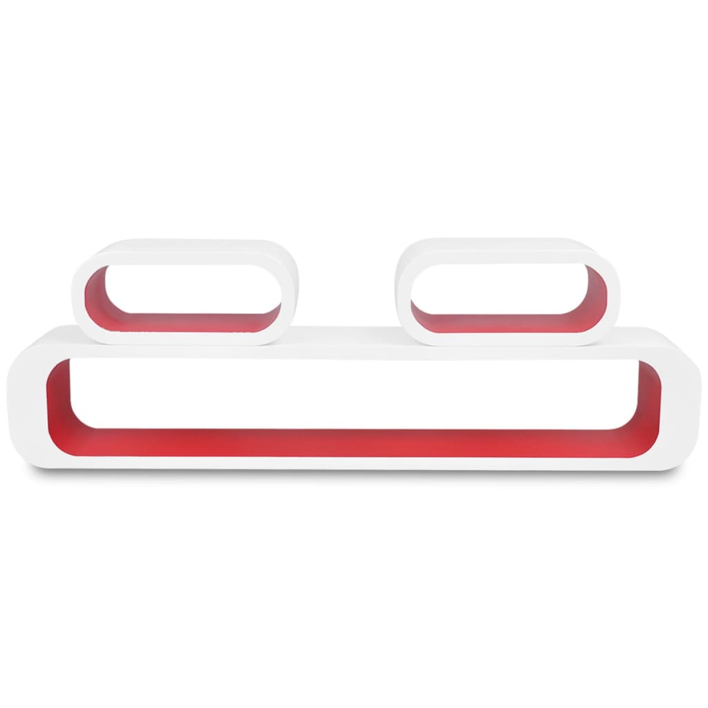 Conjunto 3 prateleiras/cubos de parede MDF branco-vermelho