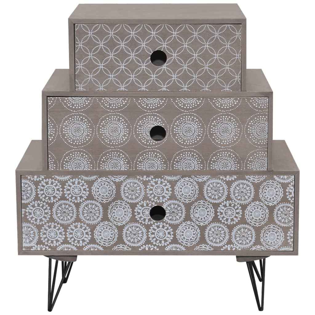 vidaXL Mesa de cabeceira com 3 gavetas cinzento e castanho