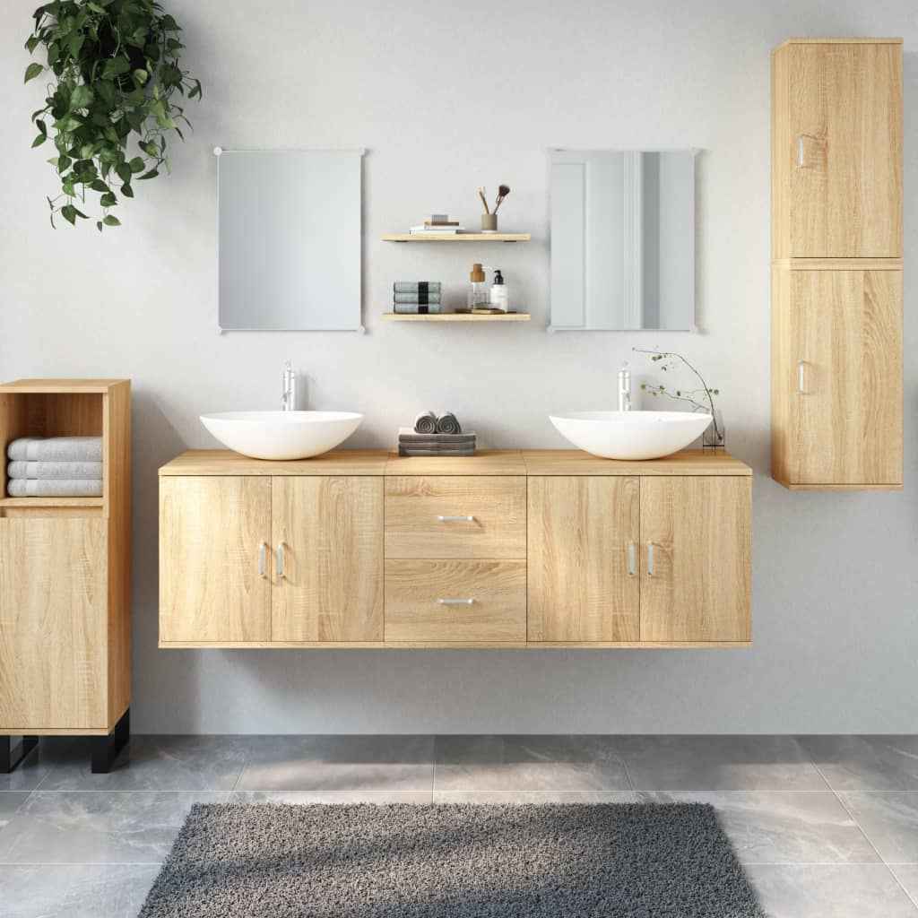 vidaXL 7 pcs conjunto móveis casa de banho derivados de madeira preto