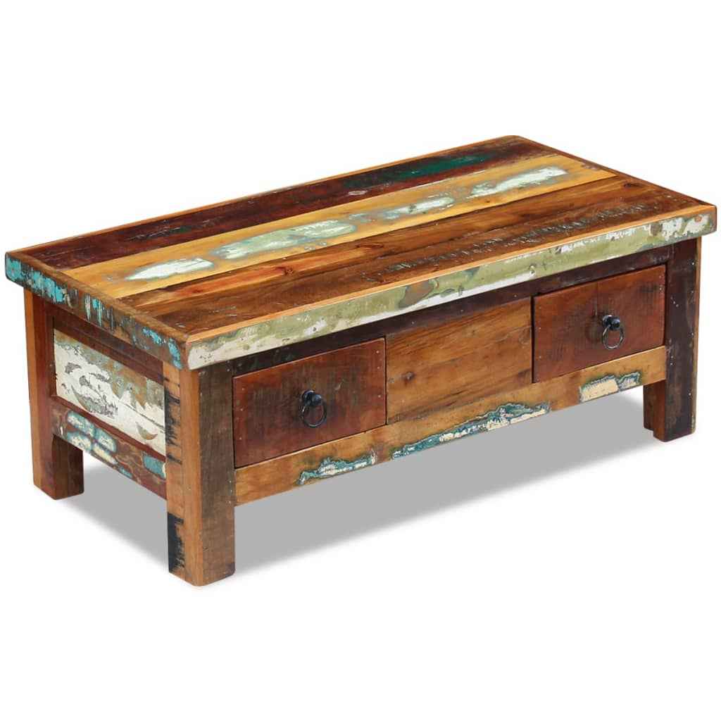 vidaXL Mesa de centro + gavetas 90x45x35 cm madeira reciclada maciça