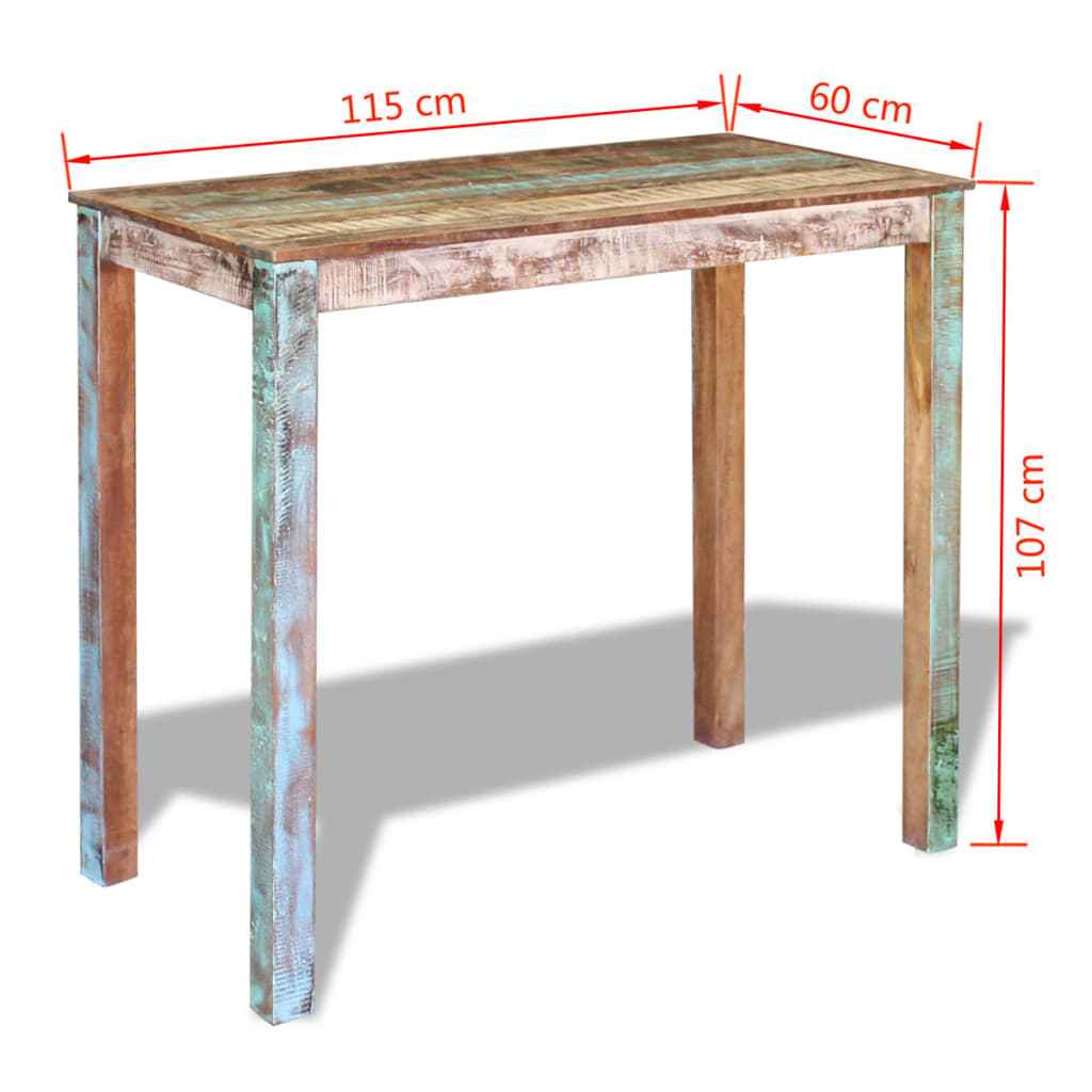 vidaXL Mesa de bar 115x60x107 cm madeira reciclada sólida