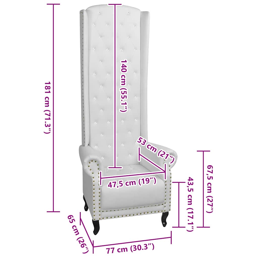 vidaXL Poltrona de costas altas couro artificial branco