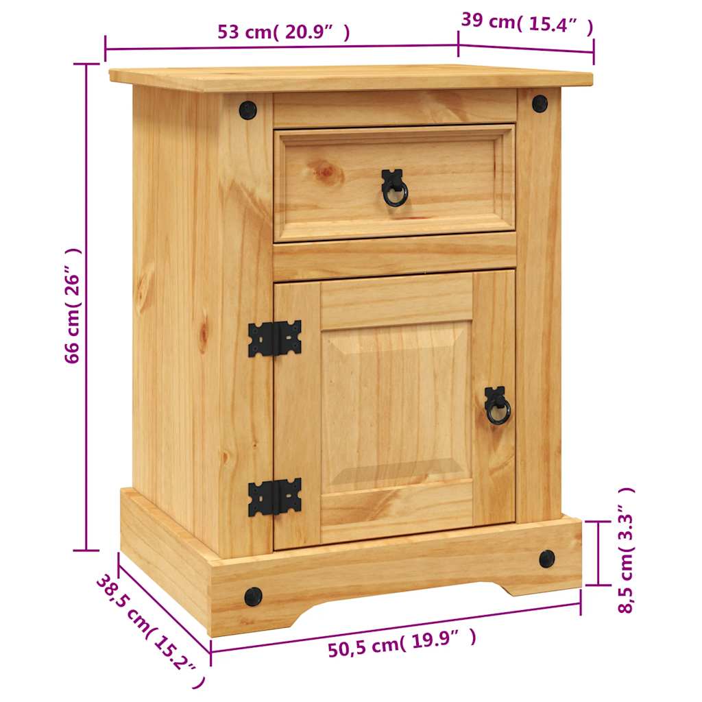 vidaXL Mesa de cabeceira Corona Range em pinho mexicano 53x39x66 cm