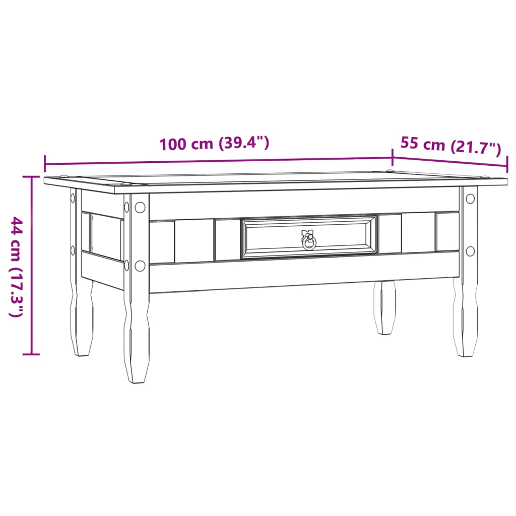 vidaXL Mesa de centro Corona Range em pinho mexicano 100x55x44 cm