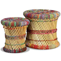 vidaXL Bancos com detalhes chindi 2 pcs bambu multicor
