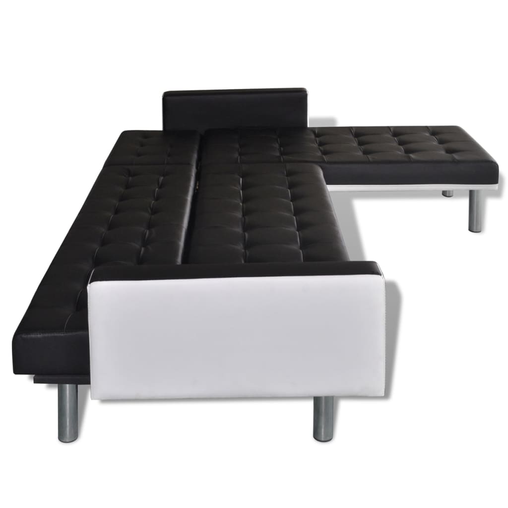 vidaXL Sofá-cama em forma de L, couro artificial, branco