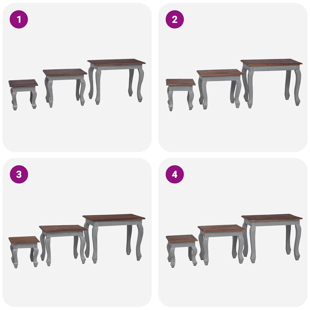 vidaXL Conjunto de mesas de encastrar 3 pcs madeira de mogno maciça