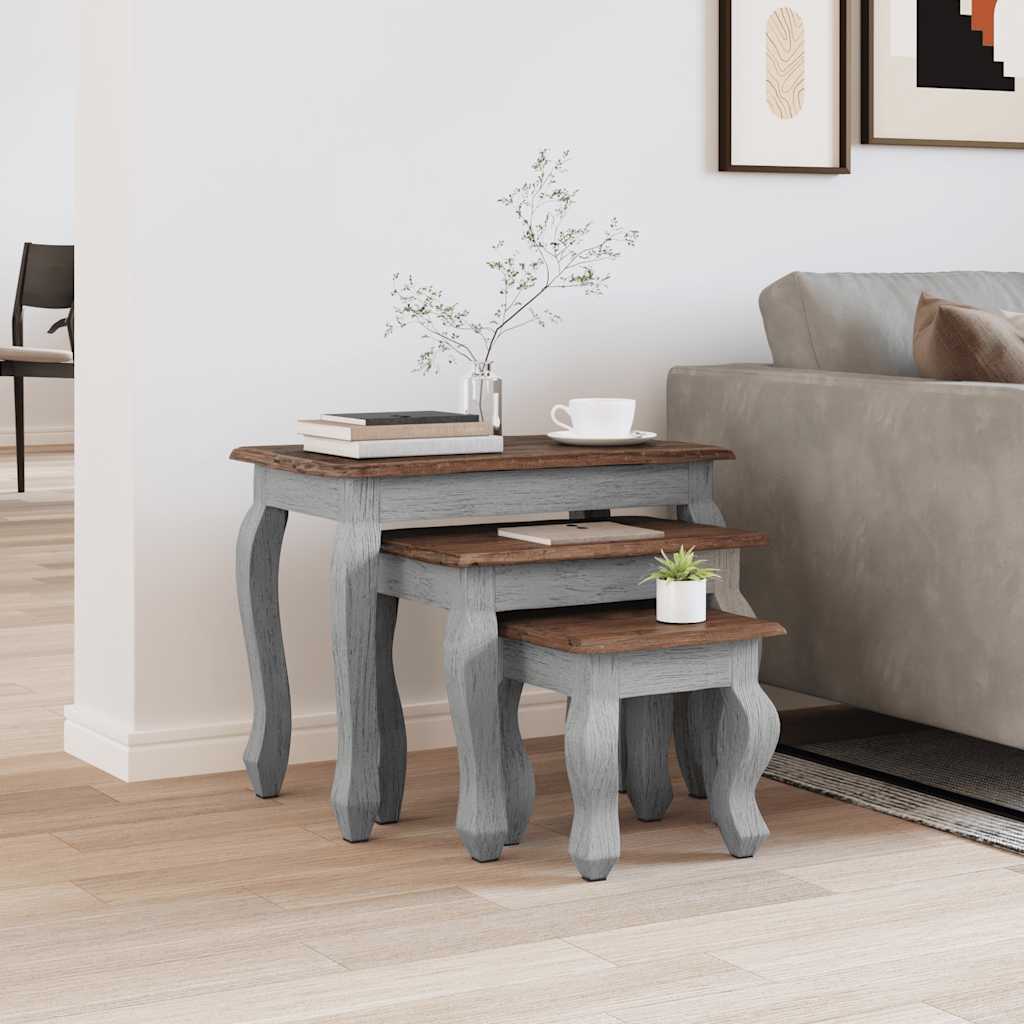 vidaXL Conjunto de mesas de encastrar 3 pcs madeira de mogno maciça