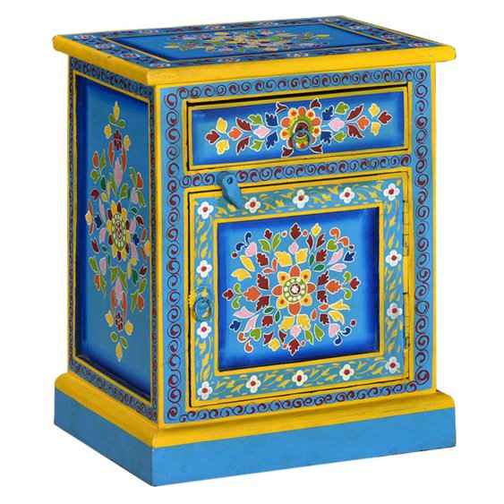 vidaXL Mesa cabeceira madeira mangueira maciça turquesa pintada à mão