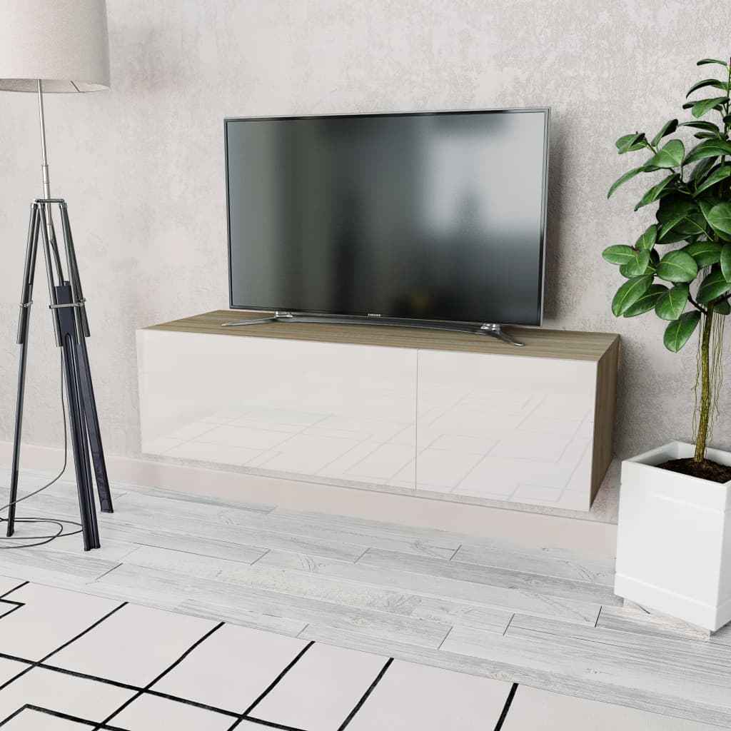vidaXL Móvel de TV em aglomerado 120x40x34 cm branco brilhante