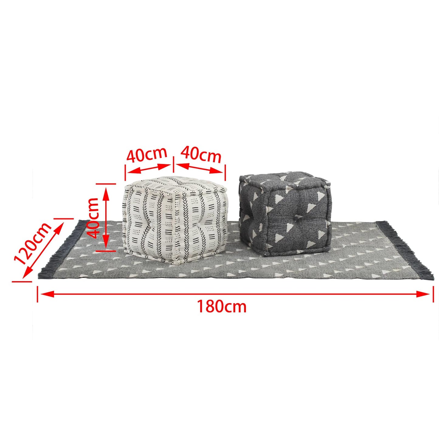 vidaXL Pufes Geométrico Manual Cinza e Branco 40 x 40 x 40 cm tecido