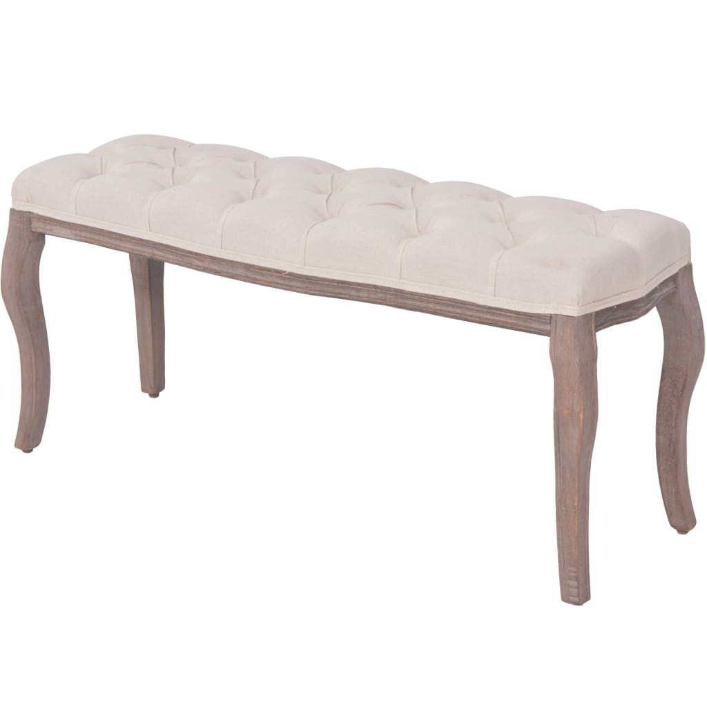 vidaXL Banco em linho e madeira maciça 110x38x48 cm branco nata