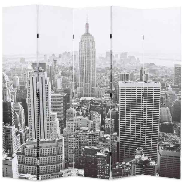 vidaXL Biombo dobrável Nova Iorque de dia 120x170 cm preto e branco