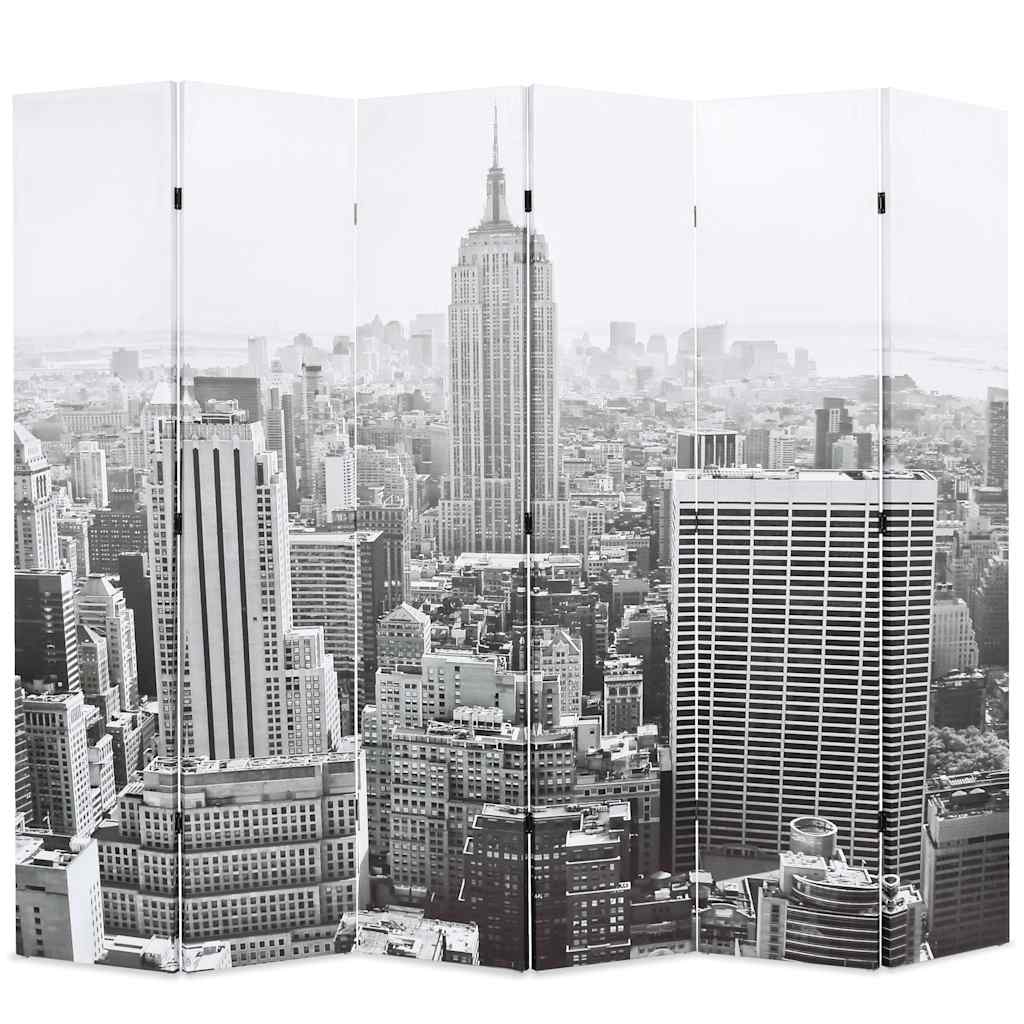 vidaXL Biombo dobrável Nova Iorque de dia 120x170 cm preto e branco