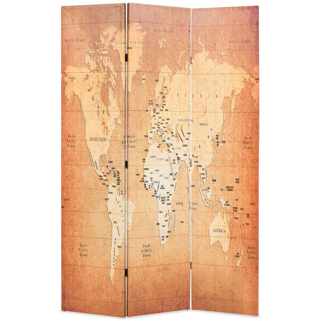 vidaXL Biombo dobrável mapa mundo 160x170 cm amarelo