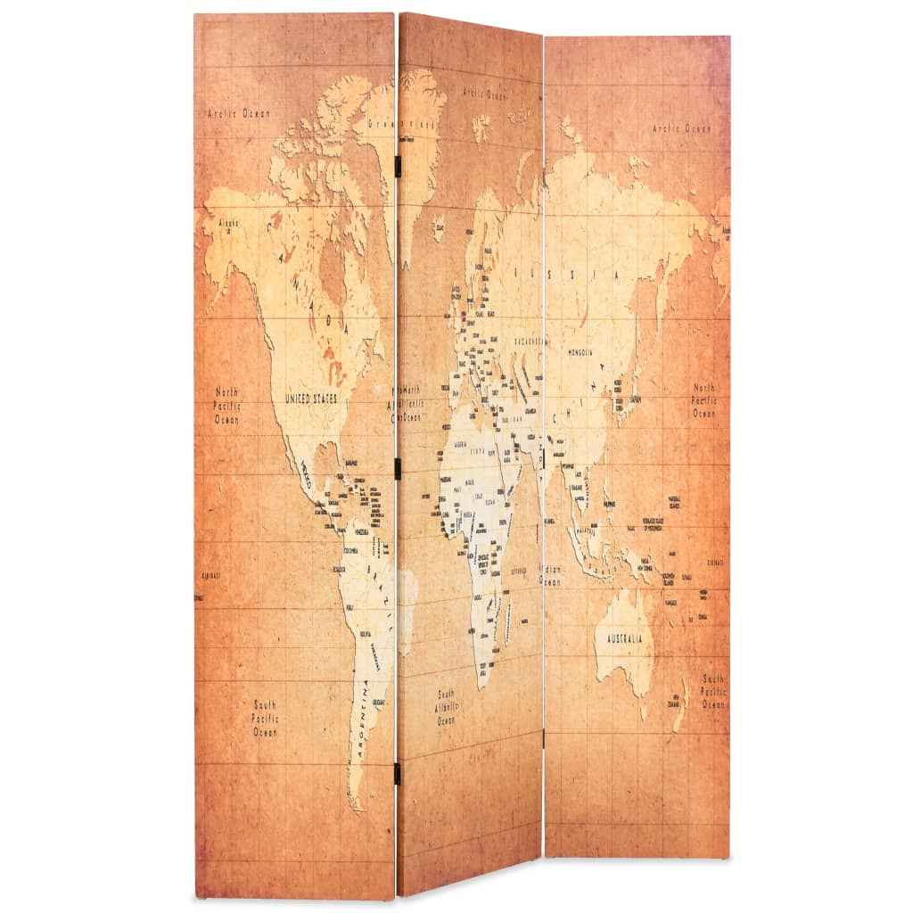 vidaXL Biombo dobrável mapa mundo 160x170 cm amarelo