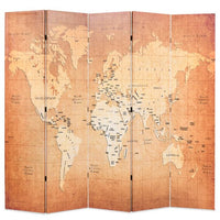 vidaXL Biombo dobrável mapa mundo 160x170 cm amarelo