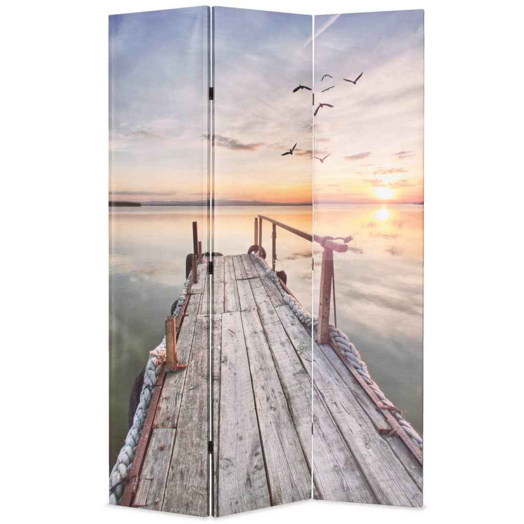 vidaXL Biombo dobrável com estampa de lago 120x170 cm
