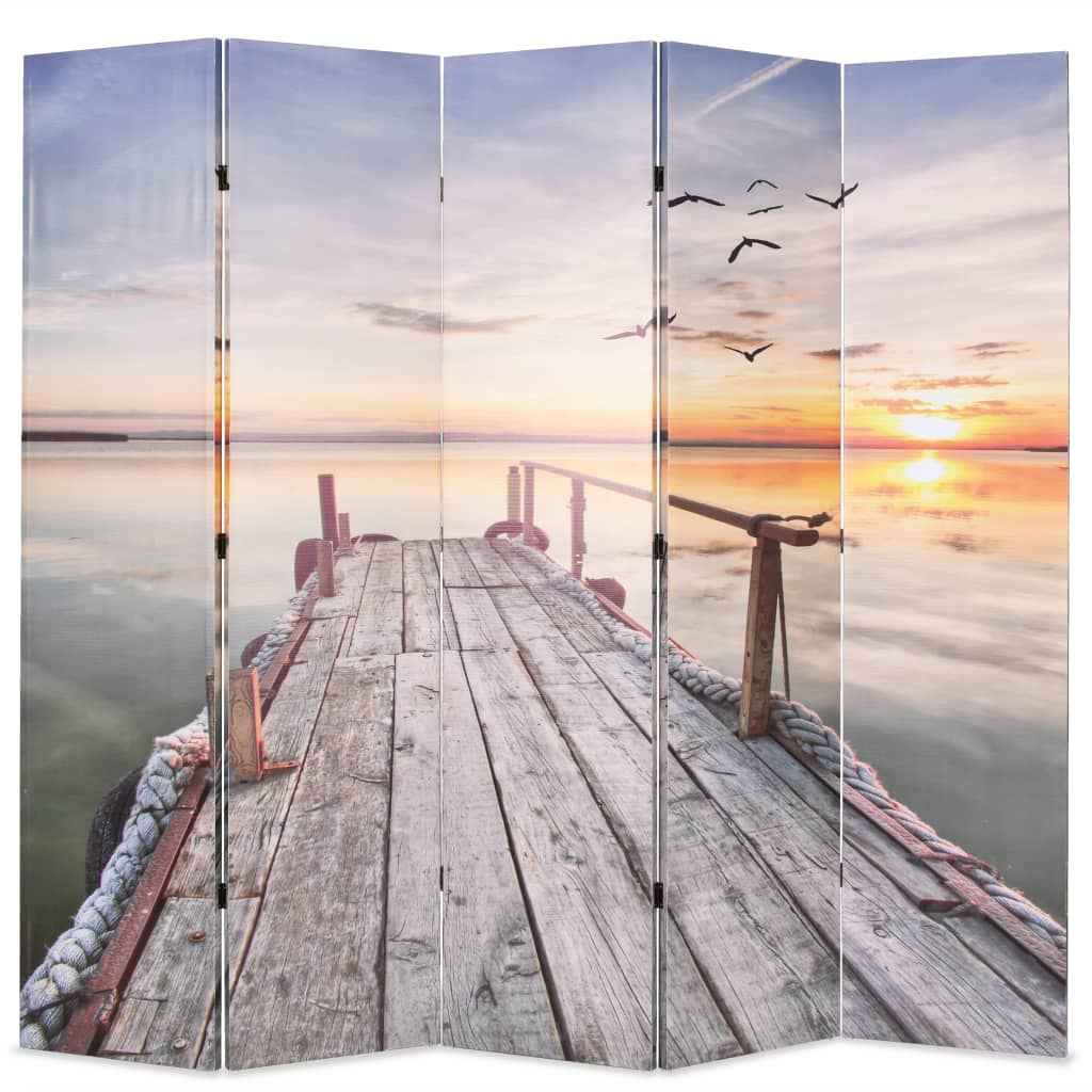 vidaXL Biombo dobrável com estampa de lago 120x170 cm