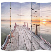 vidaXL Biombo dobrável com estampa de lago 120x170 cm