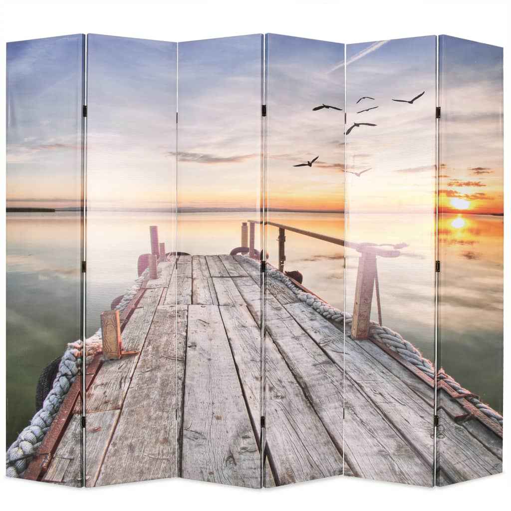 vidaXL Biombo dobrável com estampa de lago 120x170 cm