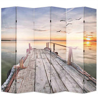 vidaXL Biombo dobrável com estampa de lago 120x170 cm