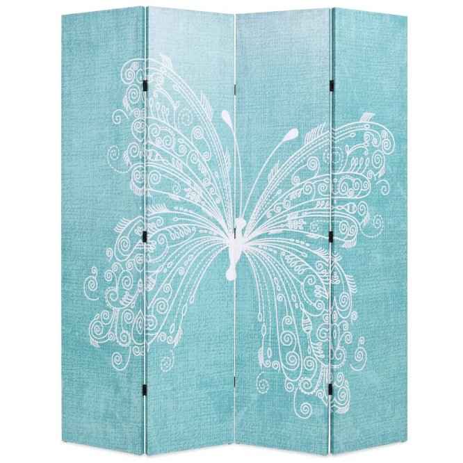 vidaXL Biombo dobrável com estampa de borboleta azul 120x170 cm