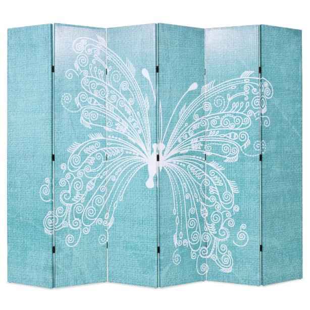 vidaXL Biombo dobrável com estampa de borboleta azul 120x170 cm