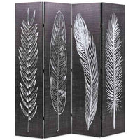 vidaXL Biombo dobrável com estampa de penas 120x170 cm preto e branco