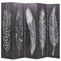 vidaXL Biombo dobrável com estampa de penas 120x170 cm preto e branco