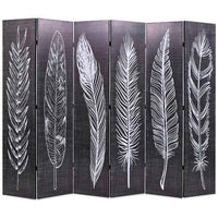 vidaXL Biombo dobrável com estampa de penas 120x170 cm preto e branco
