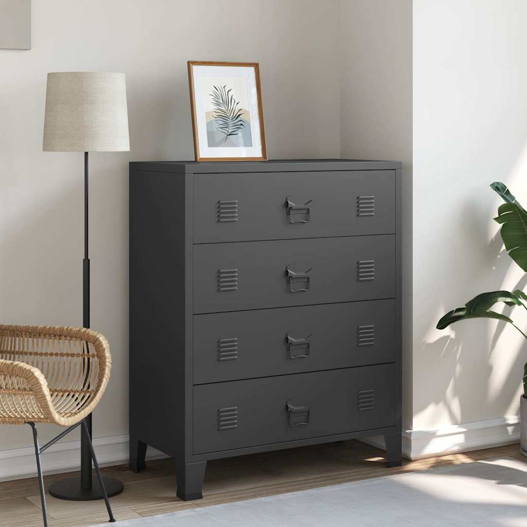 vidaXL Armário de gavetas em metal estilo industrial 78x40x93 cm preto