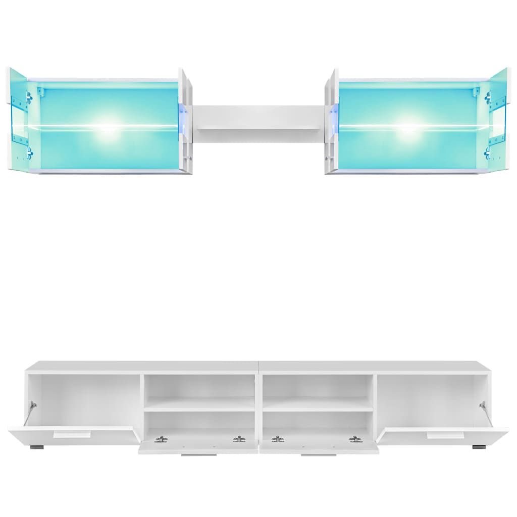 vidaXL Conj. unidades de parede p/ TV luzes LED 5 pcs branco brilhante