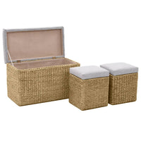 vidaXL Banco com 2 otomanos erva marinha cinzento