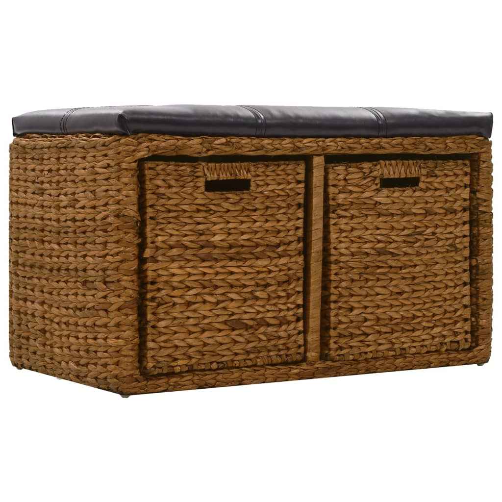 vidaXL Banco com 2 cestos erva marinha 71x40x42 cm castanho