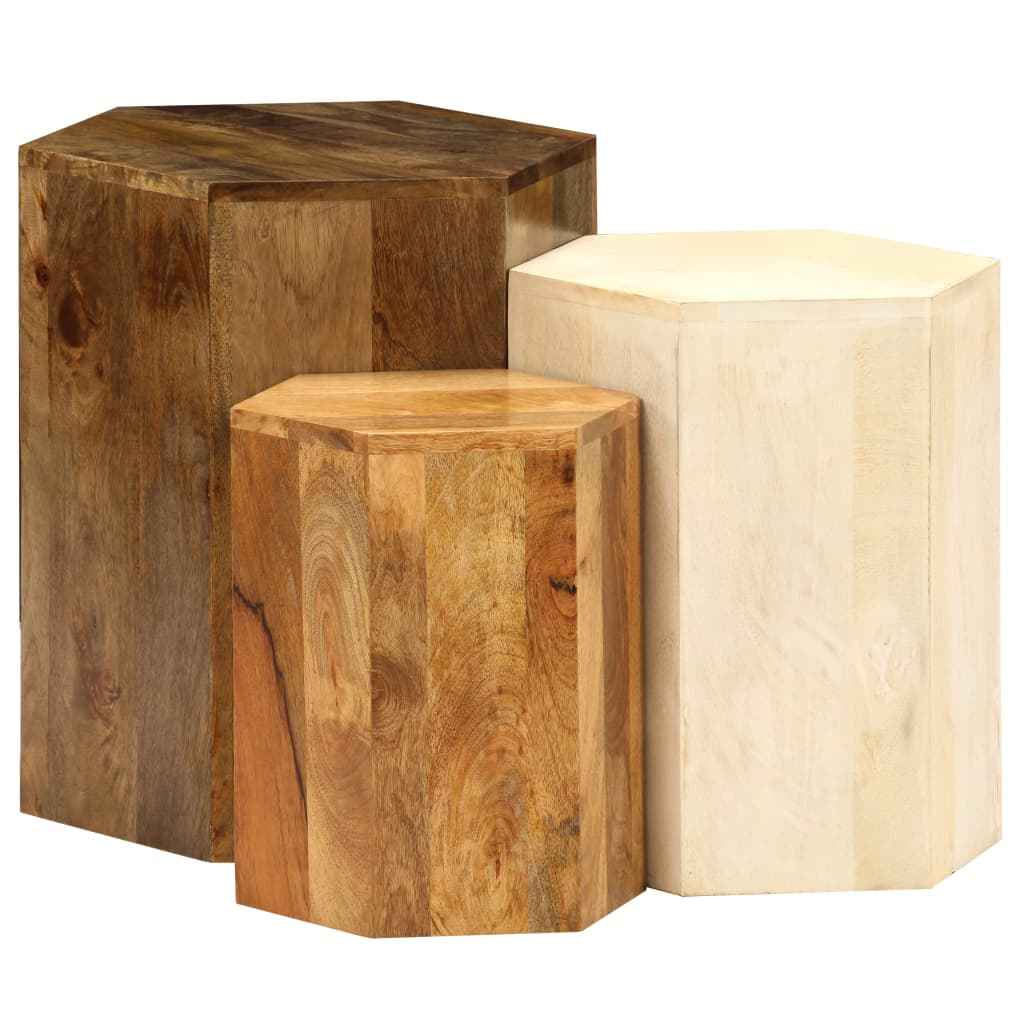 vidaXL Conjunto de mesas de centro 3 pcs madeira de mangueira maciça