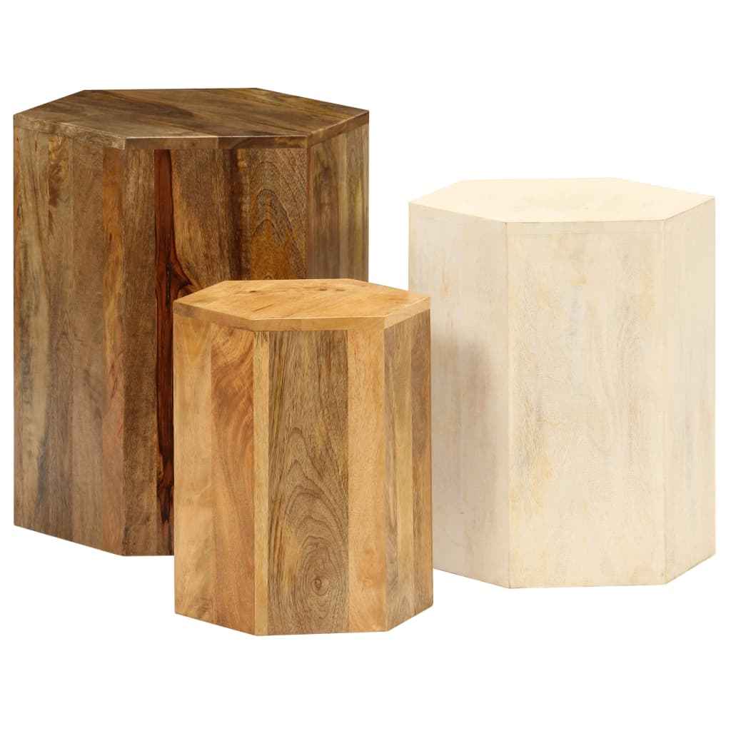 vidaXL Conjunto de mesas de centro 3 pcs madeira de mangueira maciça