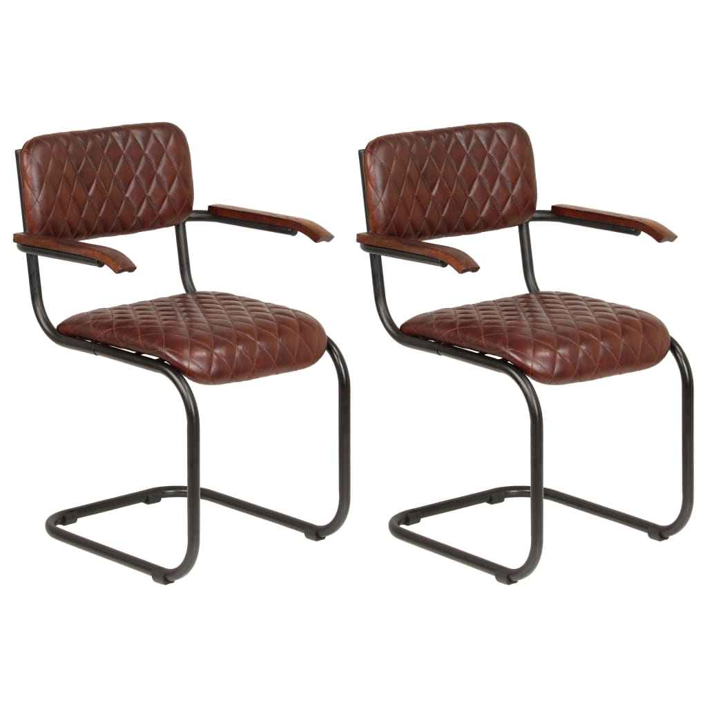 vidaXL Cadeiras jantar c/ apoios braços 2 pcs couro genuíno castanho
