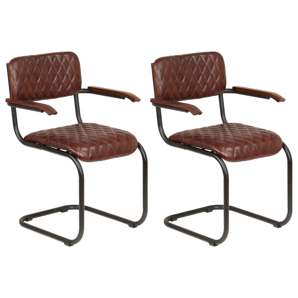 vidaXL Cadeiras jantar c/ apoios braços 2 pcs couro genuíno castanho
