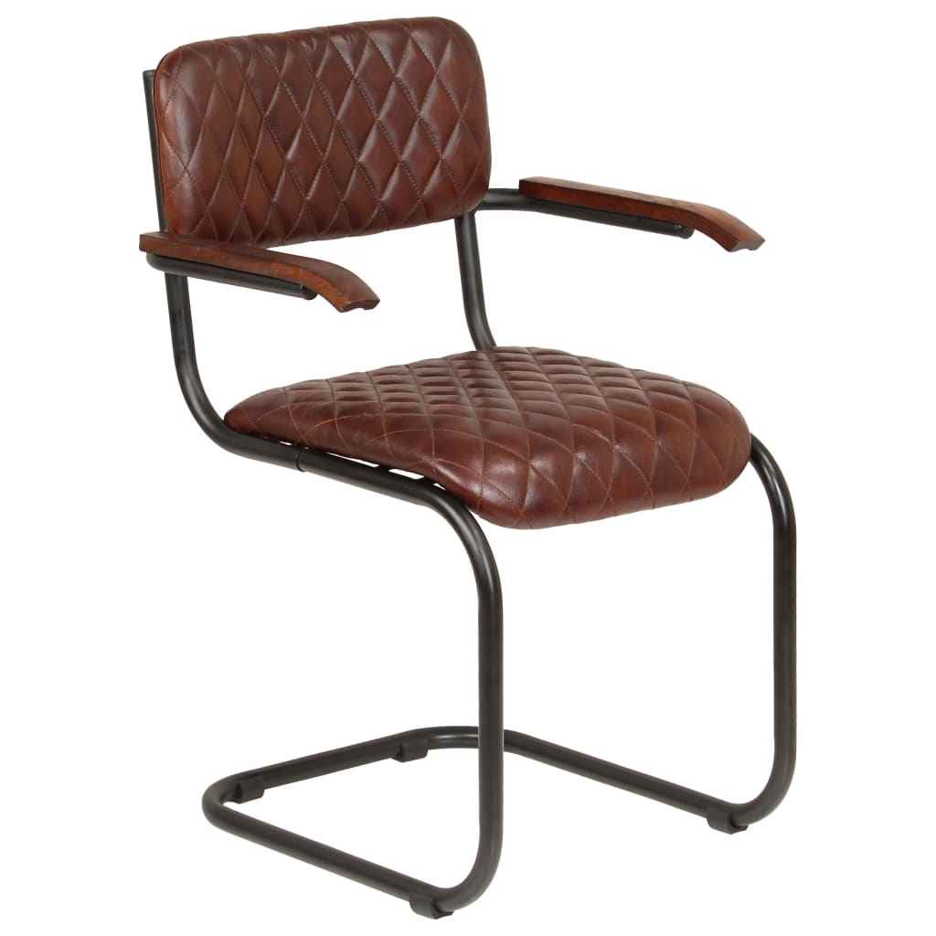 vidaXL Cadeiras jantar c/ apoios braços 2 pcs couro genuíno castanho