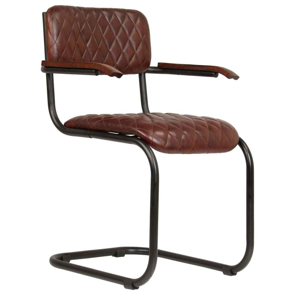 vidaXL Cadeiras jantar c/ apoios braços 2 pcs couro genuíno castanho