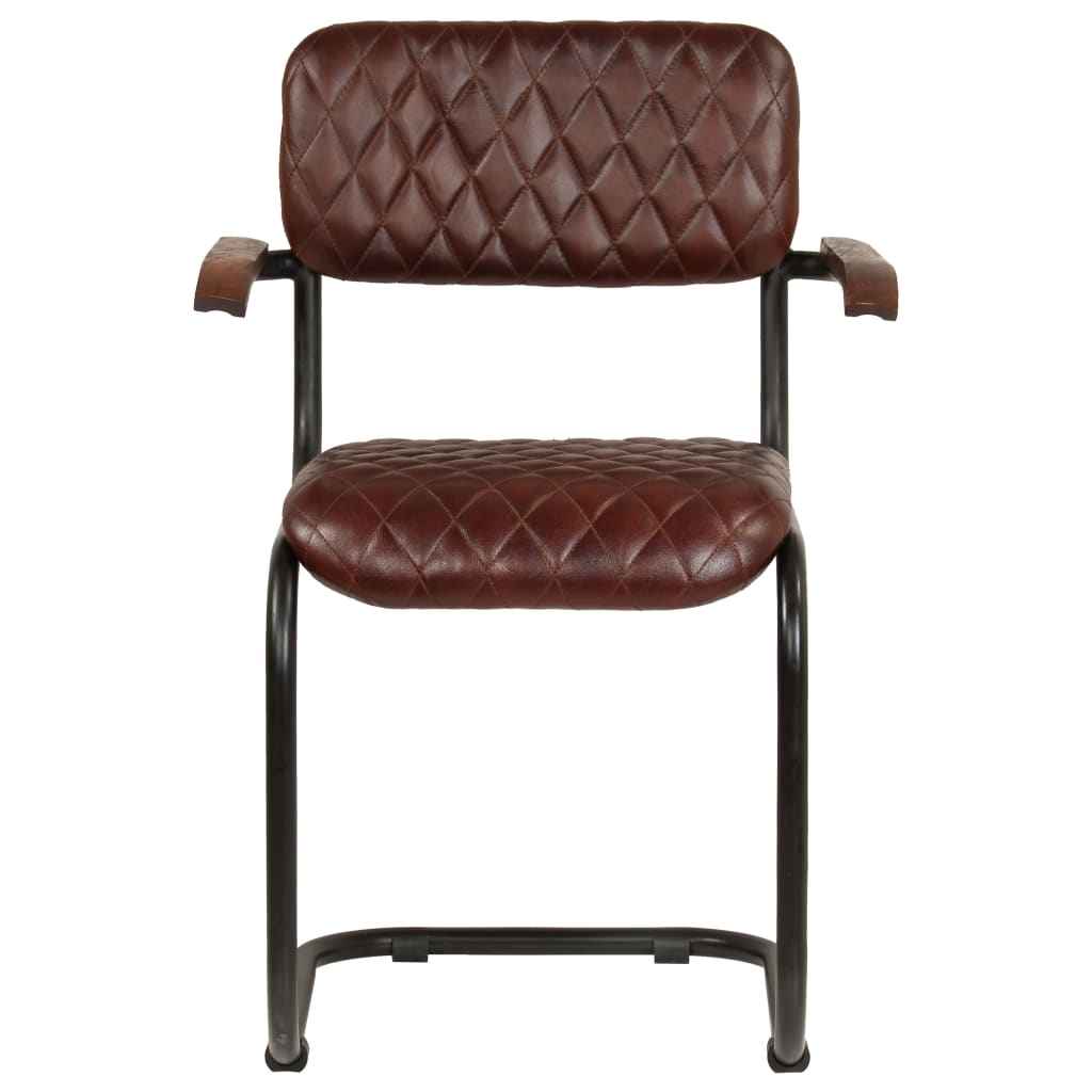 vidaXL Cadeiras jantar c/ apoios braços 2 pcs couro genuíno castanho