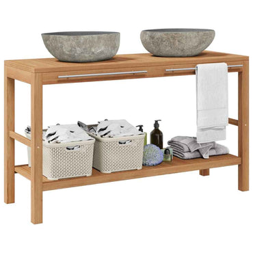 vidaXL Armário de casa de banho teca maciça com lavatório pedra do rio