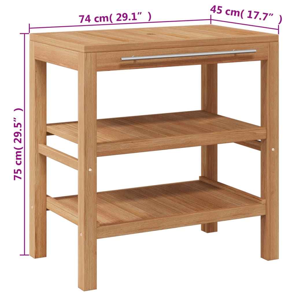 vidaXL Armário de casa de banho teca maciça com lavatório pedra do rio