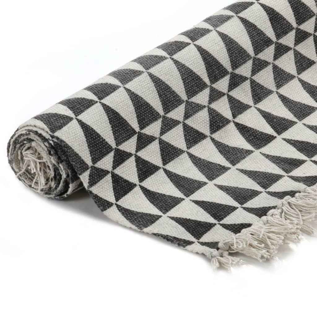 vidaXL Tapete Kilim em algodão 120x180 cm com padrão preto/branco
