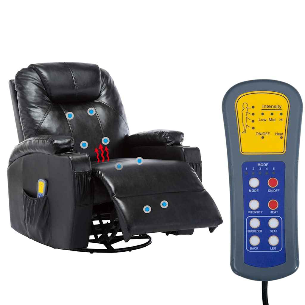 vidaXL Cadeira de massagem reclinável couro artificial preto